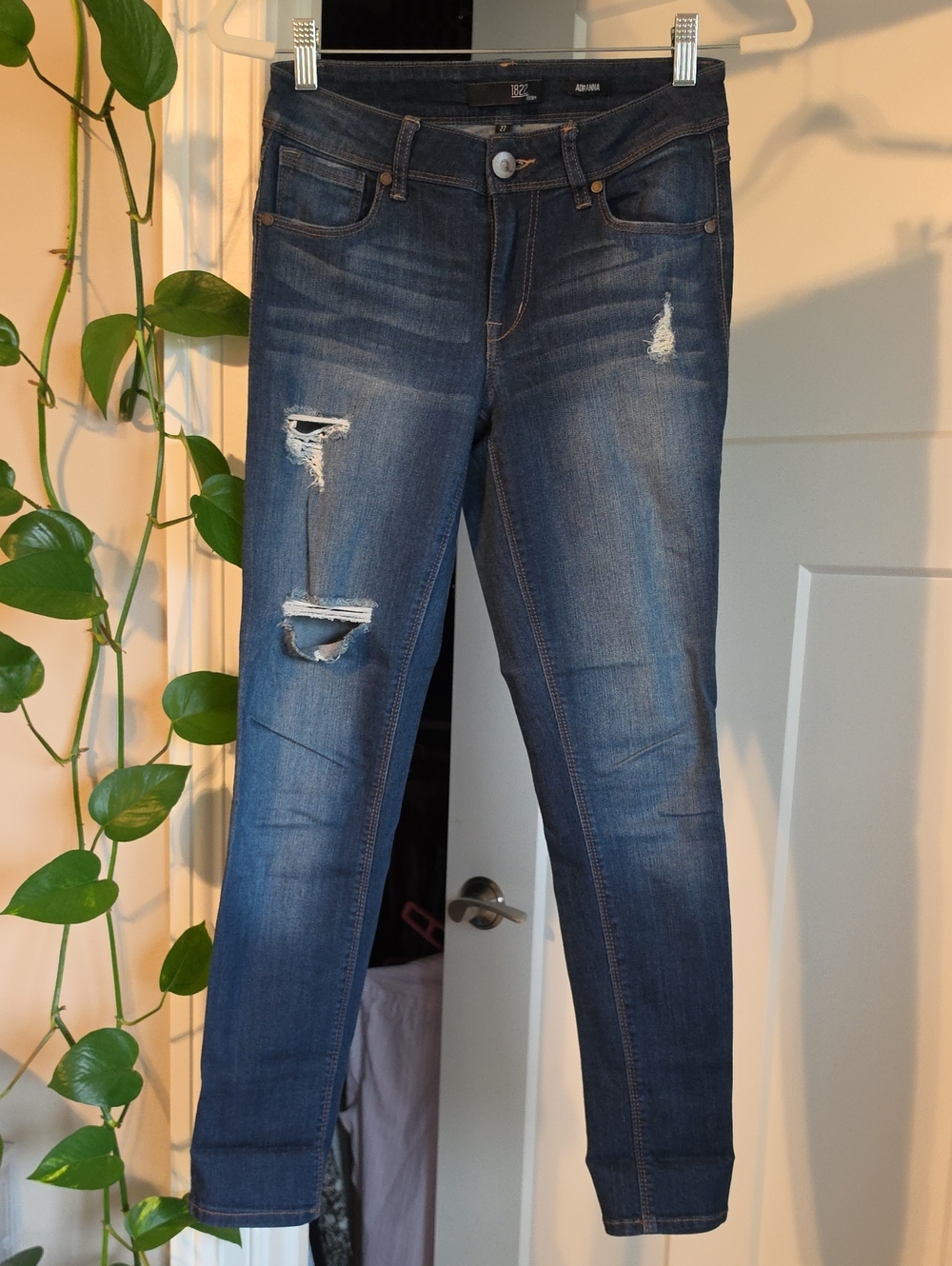1822 Denim Medium Blue Ripped Skinny Jeans